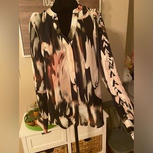 Pink and black patterned dress-Henley blouse #66